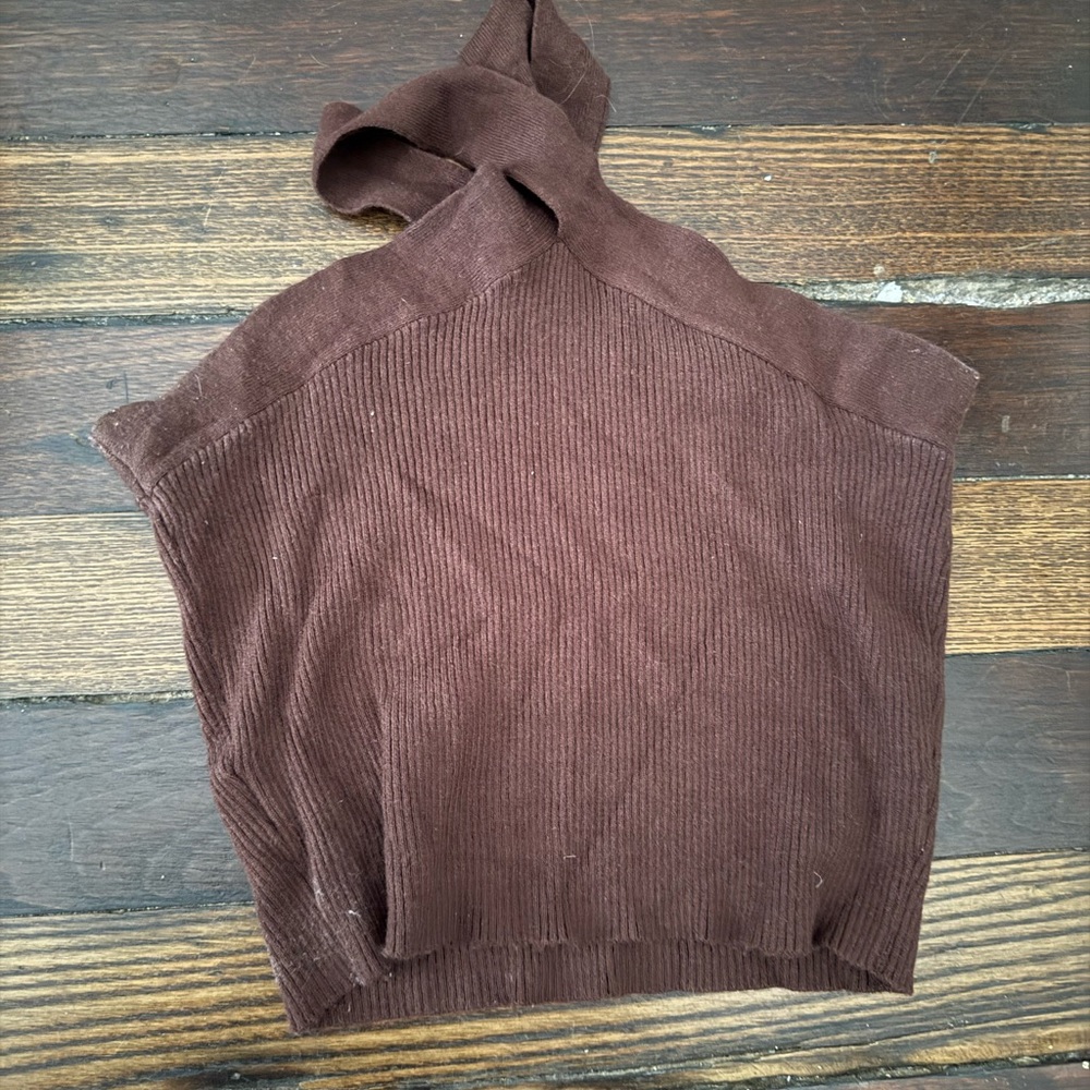 Brown Ribbed Knit Top